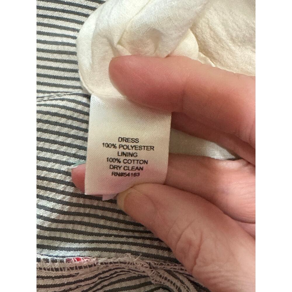 Jessica Simpson Striped Seersucker Belted Halter Dress Gray White Womens Size 14 - Picture 2 of 12